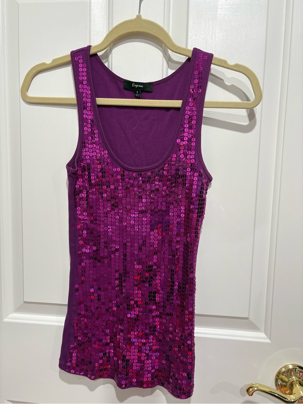 Express Women's Fuchsia Sequin Tank Top